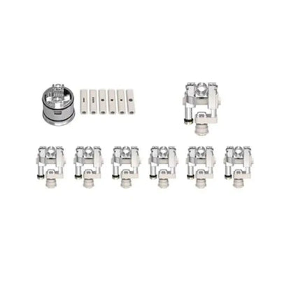 Set of metal components on a white background