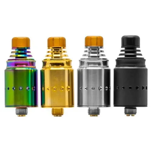 Four vaping devices in different colours on a white background
