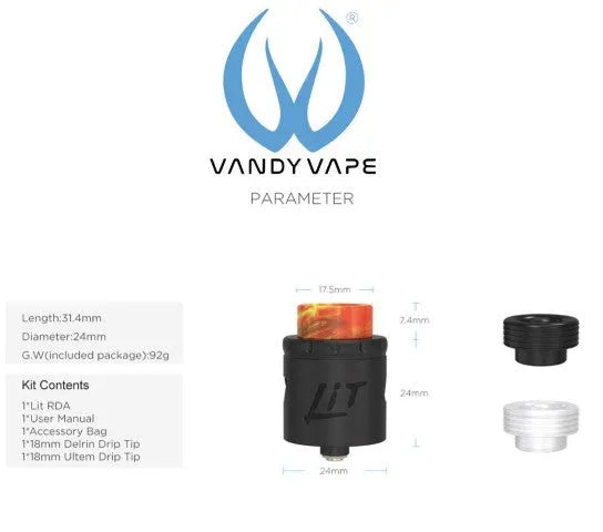 Vandy Vape Lit RDA | BF 24mm Dual Coil RDA | bearsvapes.co.uk