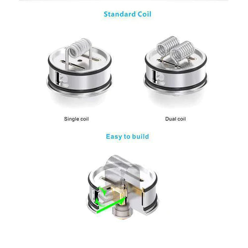 Two vaping coils labeled 'Single coil' and 'Dual coil' with a close-up of a building block structure.