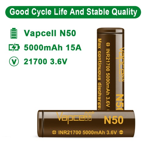 Vapcell N50 5000mAh 21700 Battery | MTL Vape Battery |bearsvapes.co.uk