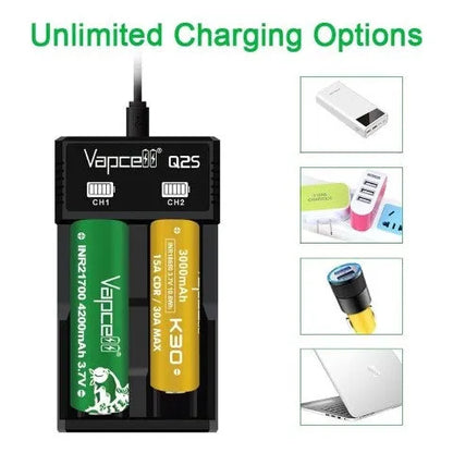 Vapcell Q2S Battery Charger | Dual Bay | ONLY £6.95 | bearsvapes.co.uk