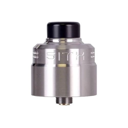 Silver and black vaping device with 'SITH' branding on a white background