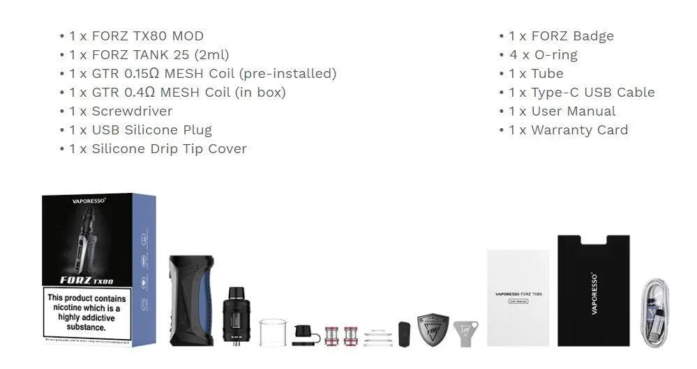 Vaporesso Forz TX80 Vape Kit | Free 18650 Battery | bearsvapes.co.uk