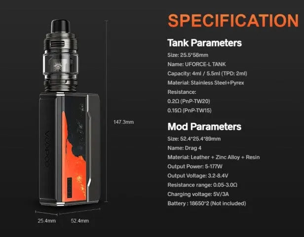 Pack Drag 4 - Voopoo (2 accus 18650 offerts !) - Cigarettes