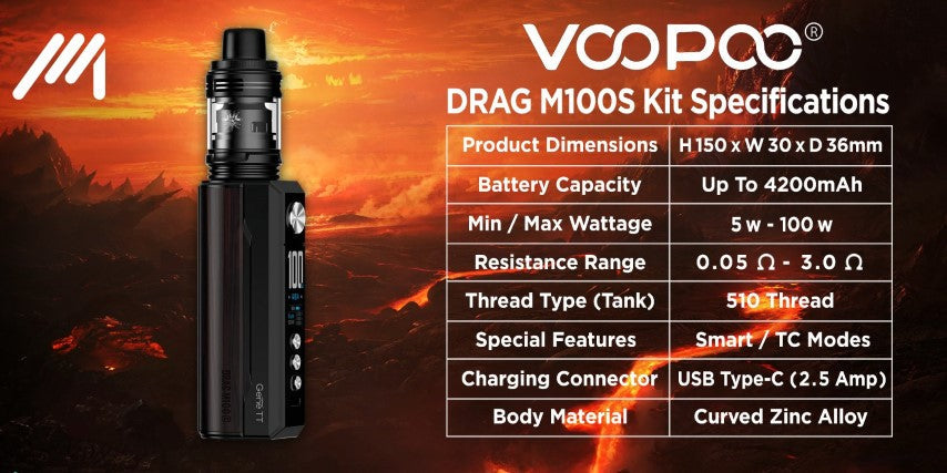Voopoo Drag M100S Vape Kit | FREE 21700 Battery | bearsvapes.co.uk
