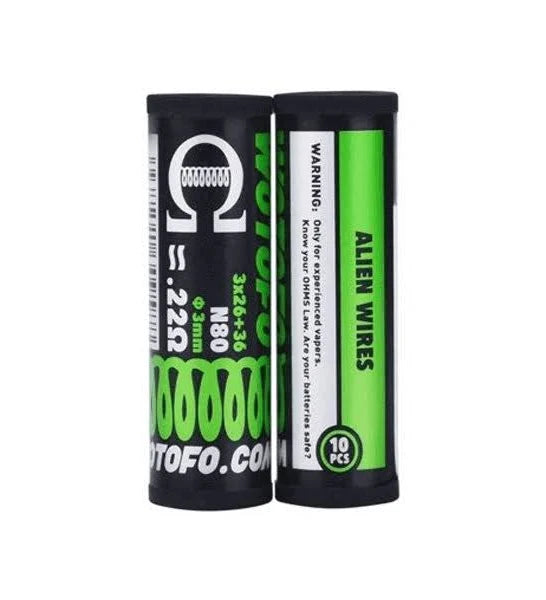 Front and back of the Wotofo 0.22 Ohm Alien Coils packaging on a white background