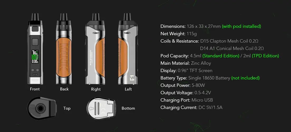 Wotofo MANIK Pod Mod Kit - 80W GTX & PnP Compatible | bearsvapes.co.uk