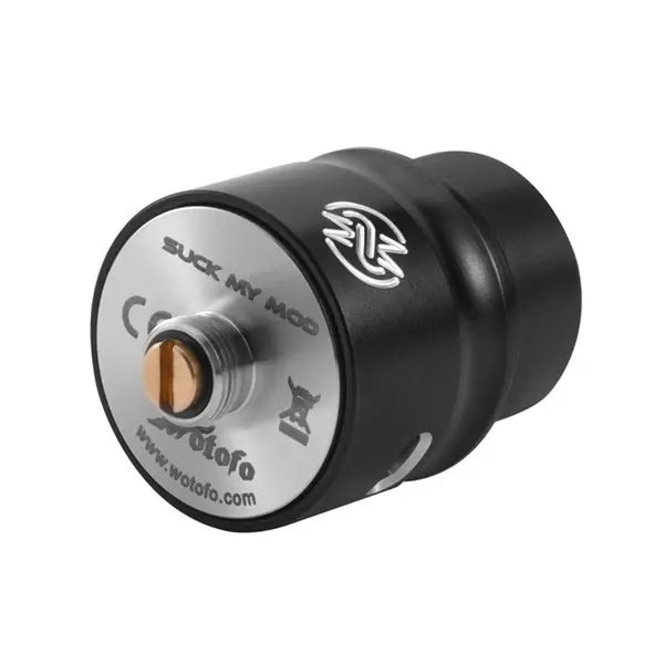 Black and silver Nudge RDA with suck my mod and wotofo branding on a white background