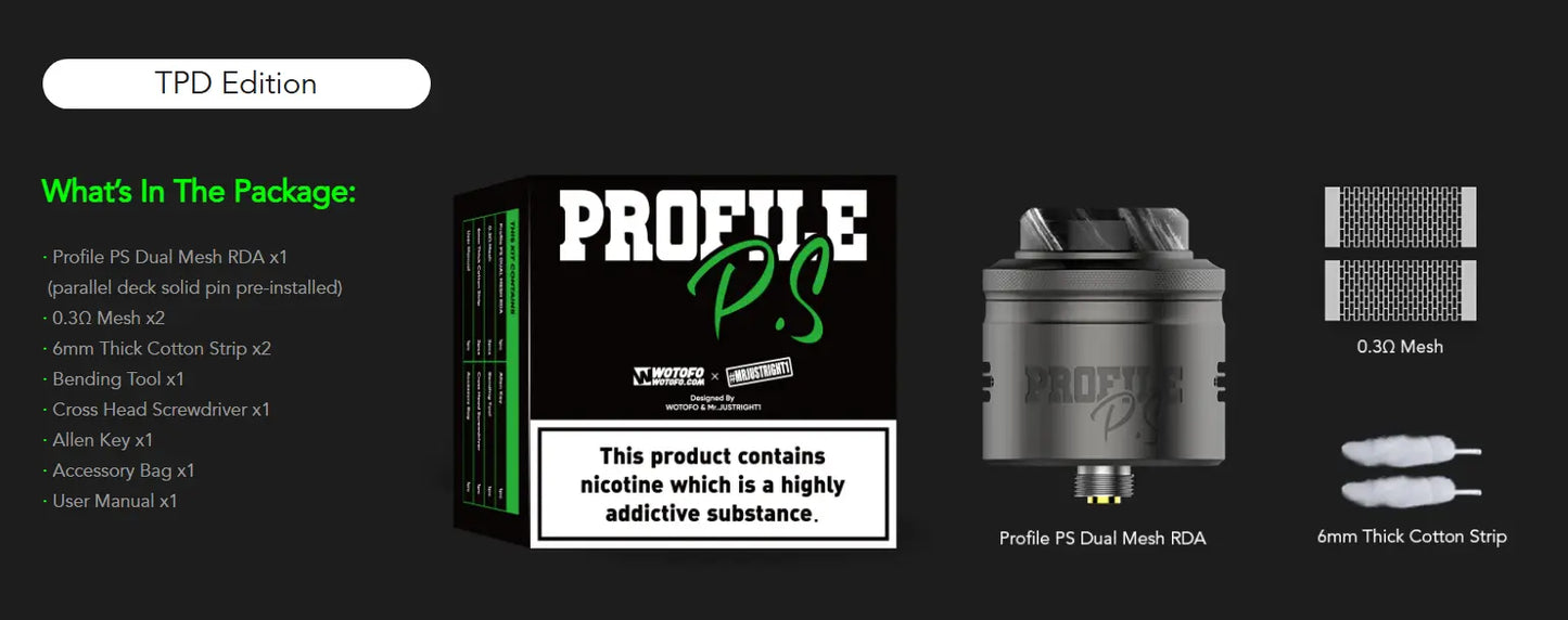 Wotofo Profile PS RDA | 28.5mm Dual Mesh RDA | bearsvapes.co.uk