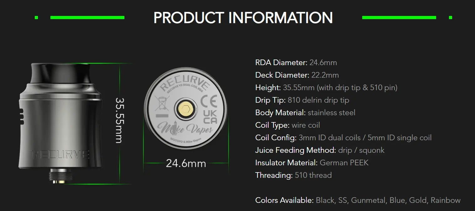 Wotofo Recurve V2 RDA | 24mm Dual or Single Coil | bearsvapes.co.uk