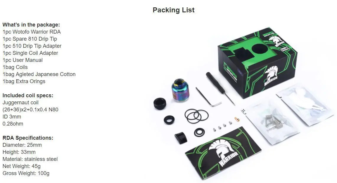 Wotofo Warrior RDA -25mm Dual Coil RDA | NOW £12.95 | bearsvapes.co.uk