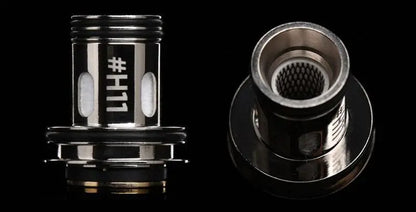 Two metallic vaping coil assemblies shown on a black background, one front-facing with the text '#H11' and the other angled to show the inner wire mesh structure.