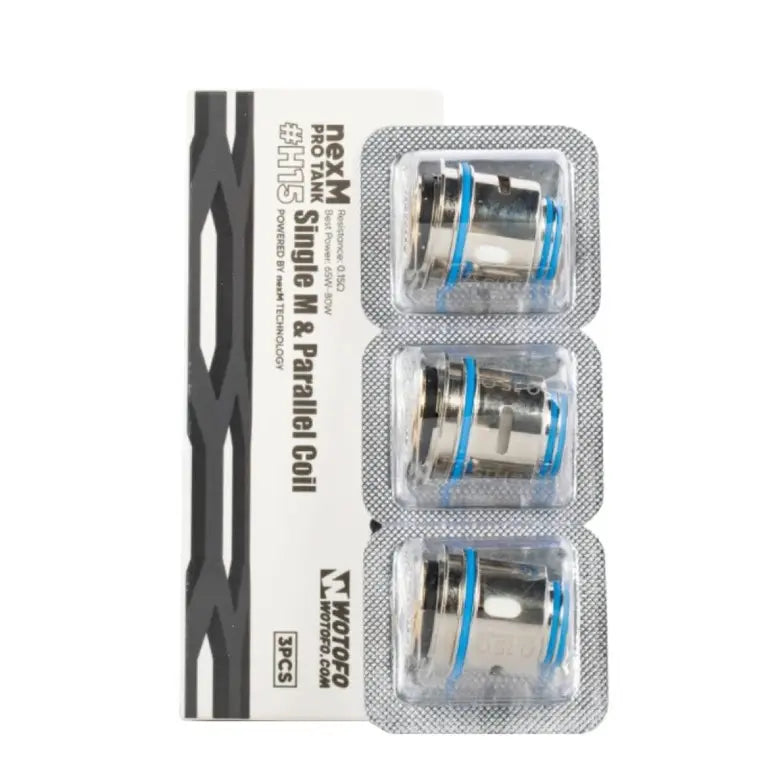 Wotofo nexMesh Pro Replacement Coils, containing three individual coil packs in a clear blister pack with a white and grey cardboard backing.