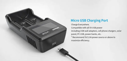 Xtar VC2 Battery Charger | Dual Bay Digital Charger | bearsvapes.co.uk