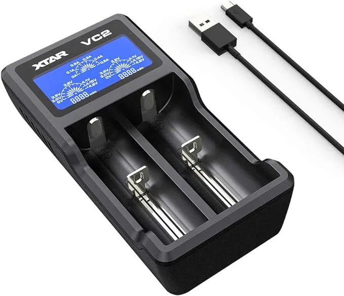 Xtar VC2 Battery Charger | Dual Bay Digital Charger | bearsvapes.co.uk