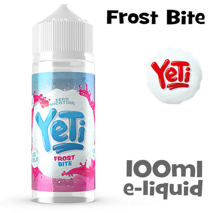 Yeti Frost Bite e-liquid bottle with colourful label on a white background