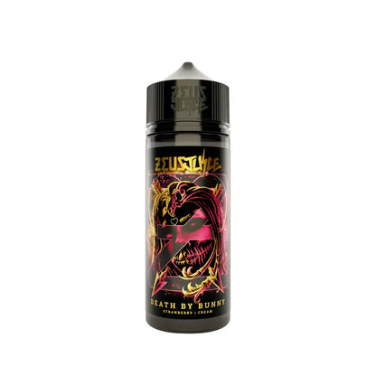100ml Zeus Juice Death By Bunny 70:30 e-liquid bottle with a dark label featuring a skull design on a white background