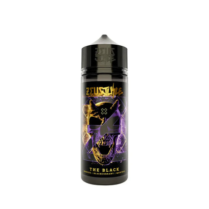 10mml Zeus Juice The Black 70:30 e-liquid bottle with black and purple design on a white background