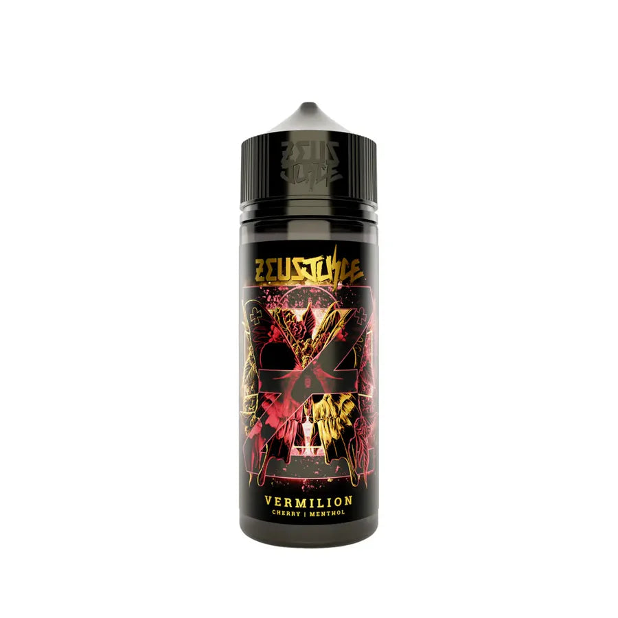 100ml Zeus Juice Vermilion 70:30 e-liquid bottle on a white background.