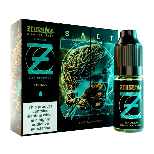 Zeus Juice Apollo Nic Salt bottle and boxes on a white background