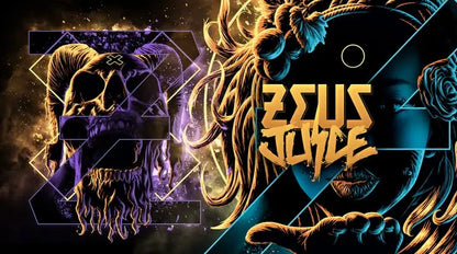 Artistic design with abstract elements and text on a dark background