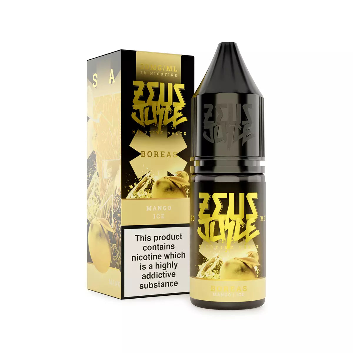 Zeus Juice Boreas Nic Salt e-liquid bottle and box on a white background