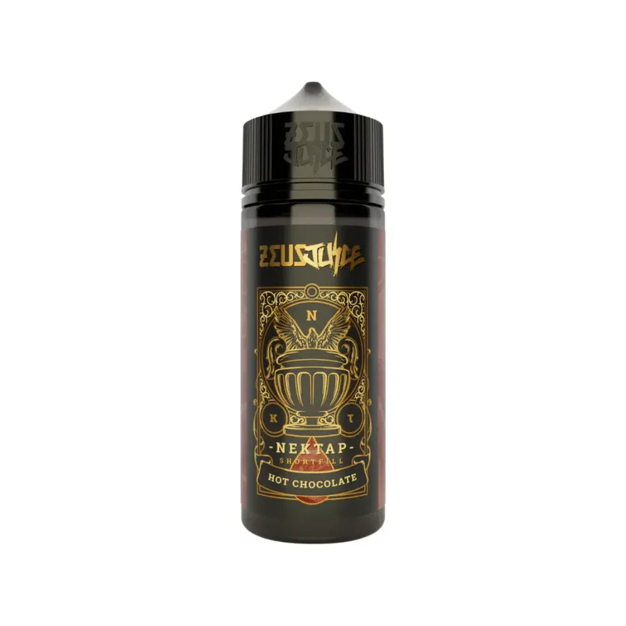 Vape juice bottle with decorative label on a white background