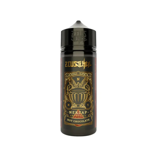 Vape juice bottle with decorative label on a white background
