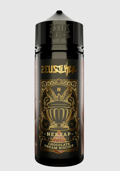 Zeusjuice Nektap chocolate cream biscuit vape juice bottle on a light grey background