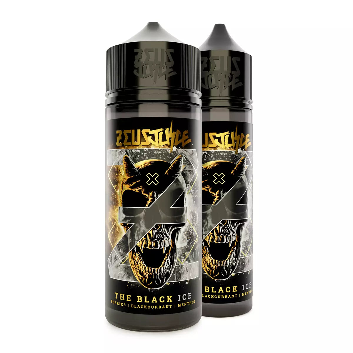 Two Zeus Juice The Black Ice 70:30 e-liquid bottles on a white background