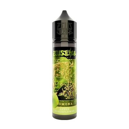 Vape juice bottle with green and black design on a white background