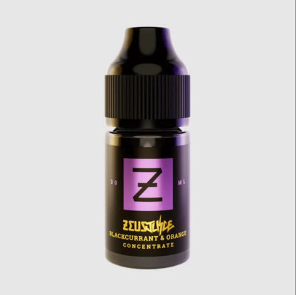 Zeus vape juice bottle with purple label on a light gray background