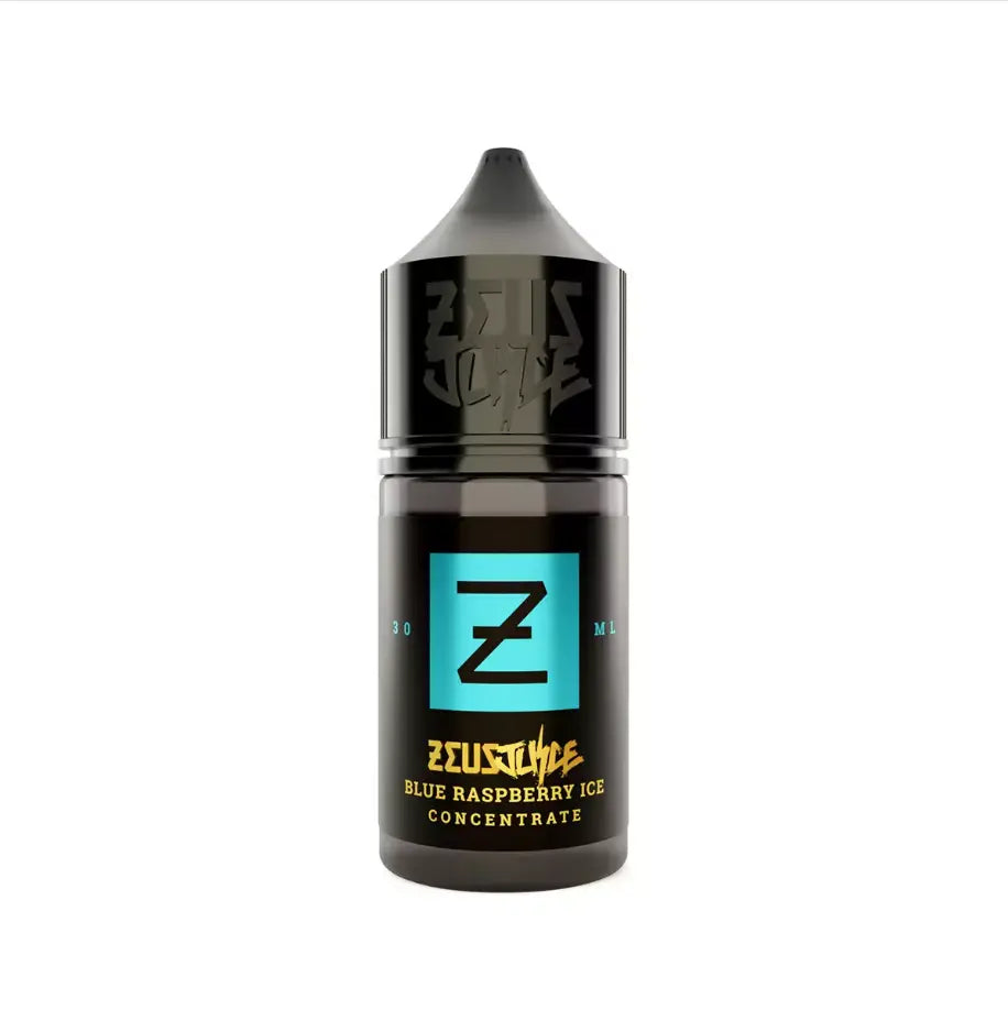 Zeus Blue Raspberry Ice concentrate bottle on a white background