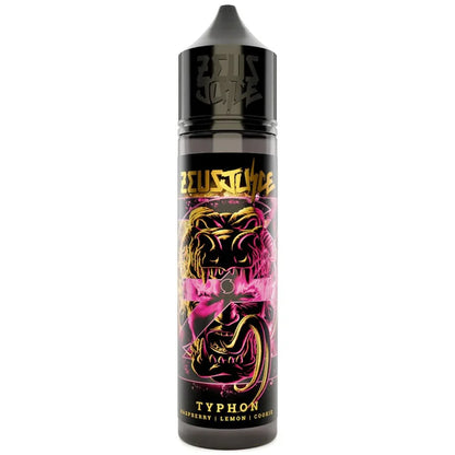 Vape juice bottle with colourful design and text on a white background