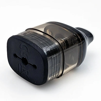 A translucent dark gray and black vape tank with a black mouthpiece, shown on a clean white background.