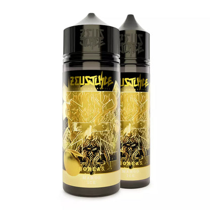 Two Zeus Juice Boreas 70:30 e-liquid bottles with gold and black design on a white background