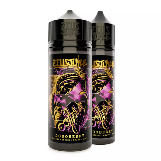 Two Zeus Juice Dodoberry 70:30 e-liquid bottles on a white background