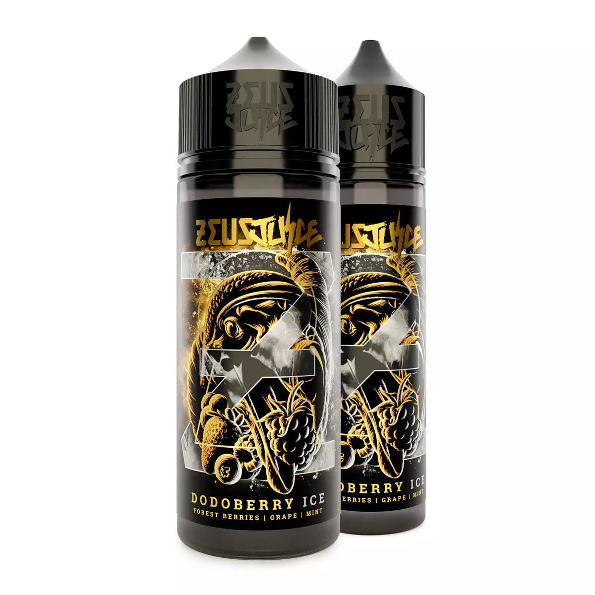 Two Zeus Juice Dodoberry Ice Short-fill e-liquid bottles on a white background