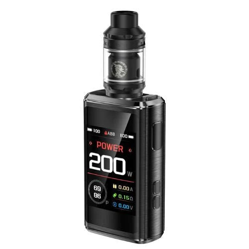 Black Geekvape Z200 Vaping device with digital display on a white background