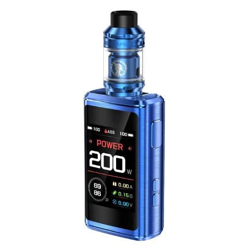 Blue Geekvape Z200 Vaping device with digital display on a white background