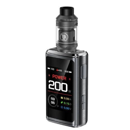 Gunmetal Geekvape Z200 Vaping device with digital display on a white background