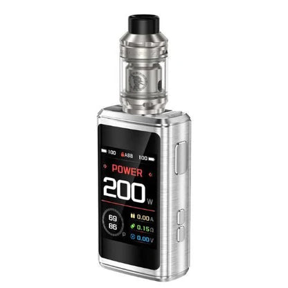 Silver Geekvape Z200 Vaping device with digital display on a white background