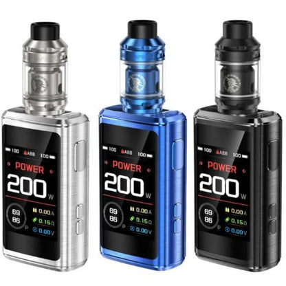 Three vaping devices with digital displays showing 'POWER 200' on a white background.