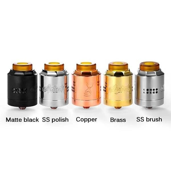 Five Timesvape Ardent RDAs in different finishes on a white background