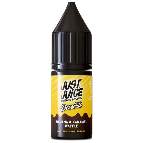 Just Juice dessert e-liquid bottle with yellow label on a white background