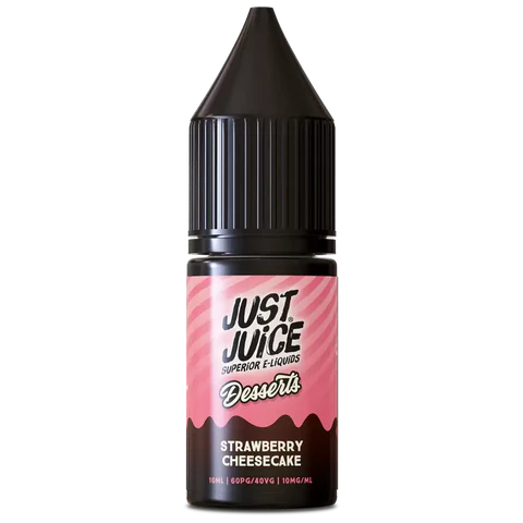 Bottle of Just Juice Strawberry Cheesecake e-liquid on a white background