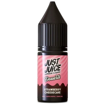 Bottle of Just Juice Strawberry Cheesecake e-liquid on a white background