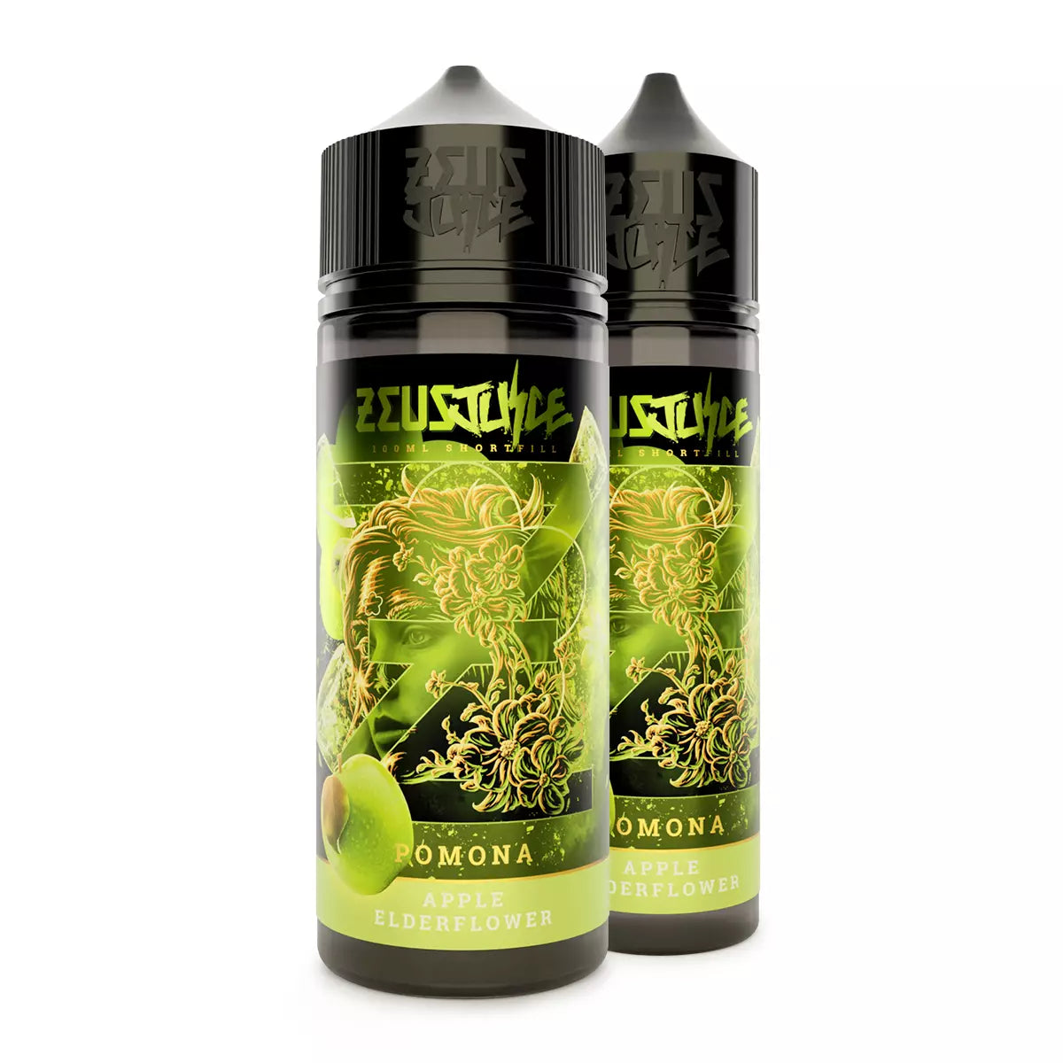 Two bottles of Zeus Juice Pomona 70:30 e-liquid on a white background