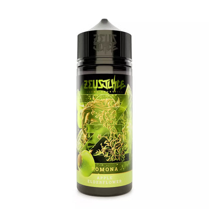 Vape juice bottle with green and black design on a white background